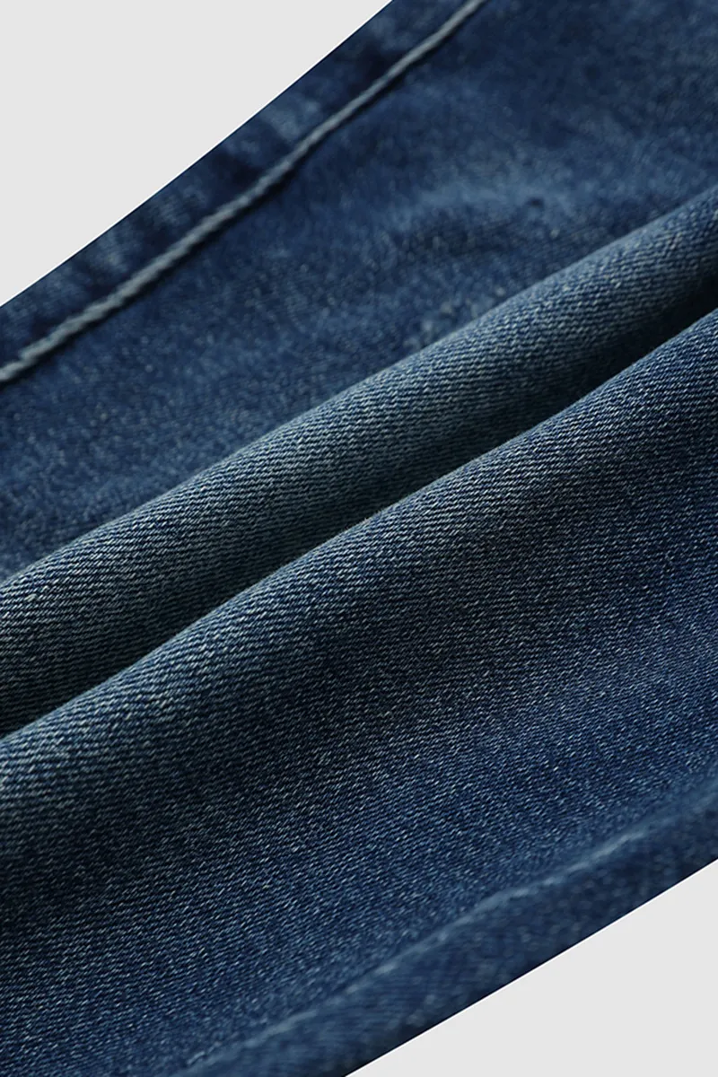 Two Tone Button Front Ripped Denim Bermuda Shorts