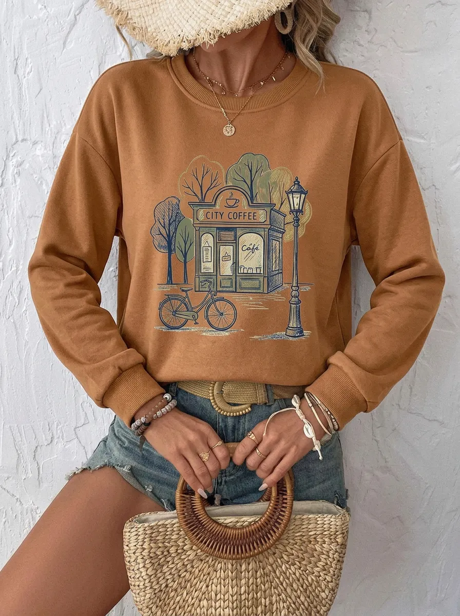 Women's Coffee City Cafe Bicycle Graphic Sweatshirt