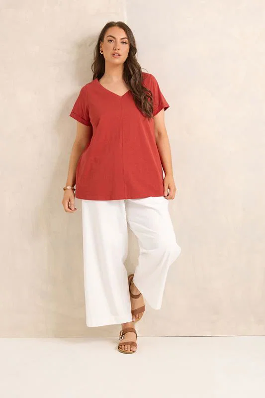 Rust Orange V-Neck Cotton T-Shirt detail 2