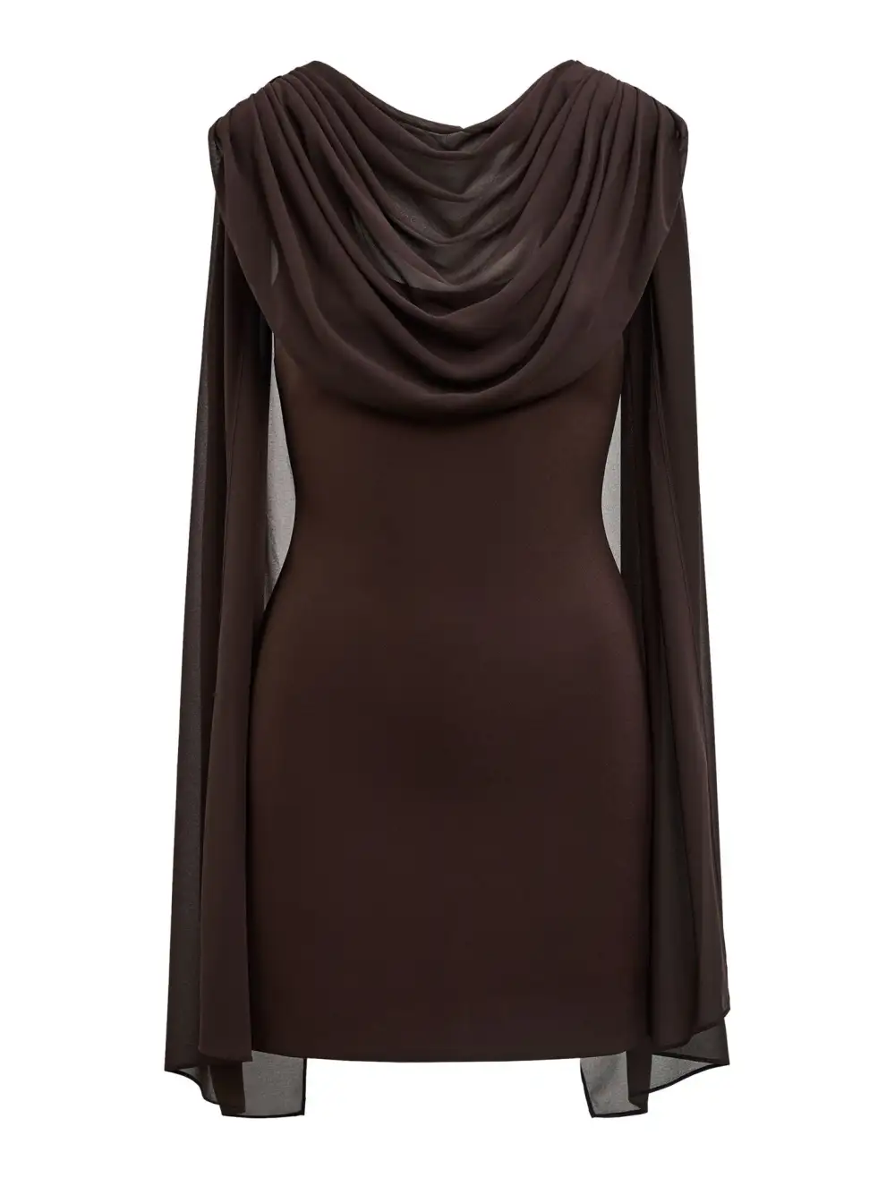 Brown Mini Dress With Attached Flowy Shawl