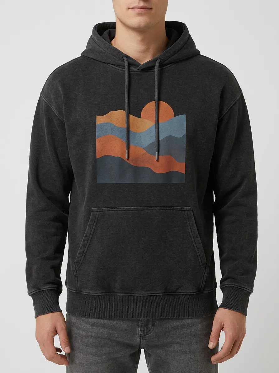 Men's Retro Sunset Mountain Landscape Print Hoodie