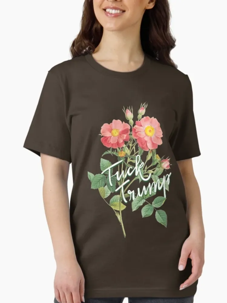 Women's Edgy Slogan & Floral Print Crew Neck Short-Sleeve T-Shirt