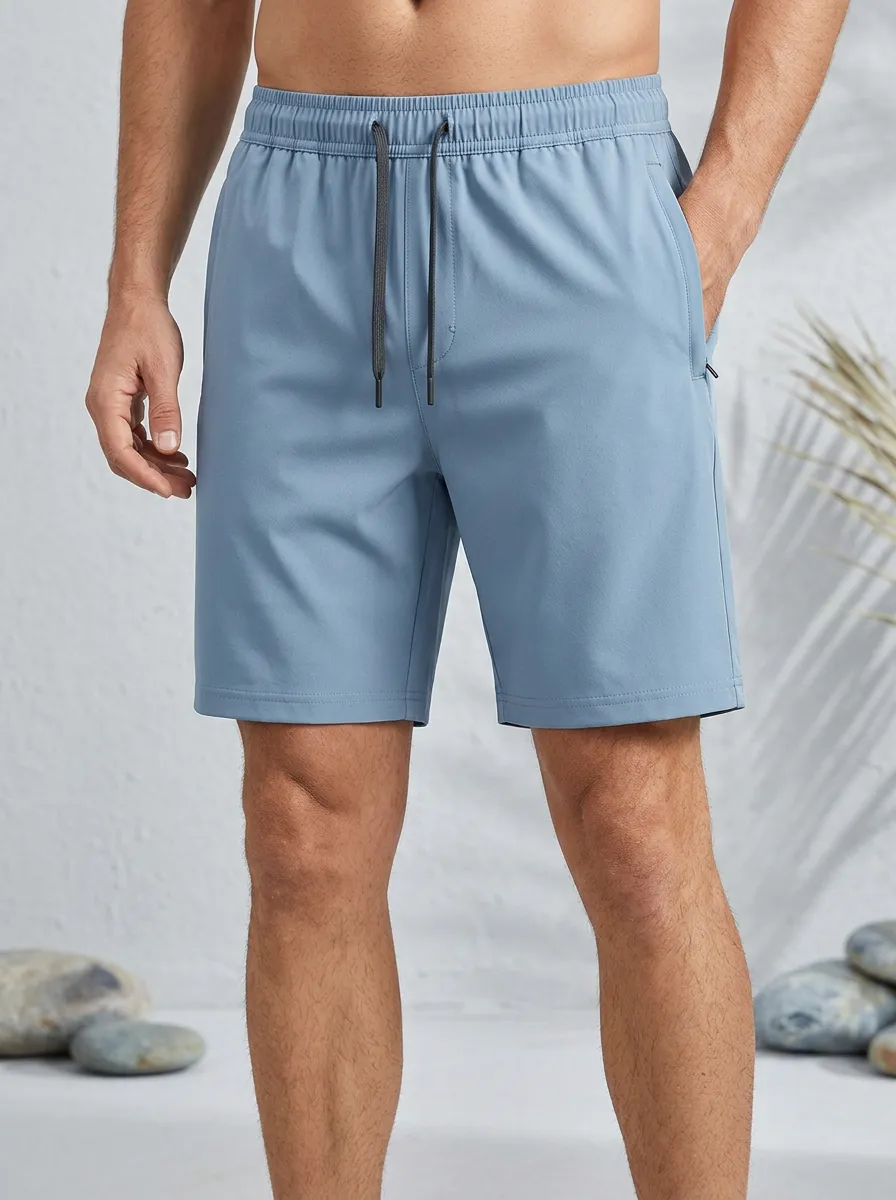 Minimal Ice-Silk Elastic-Waist Stretch Shorts