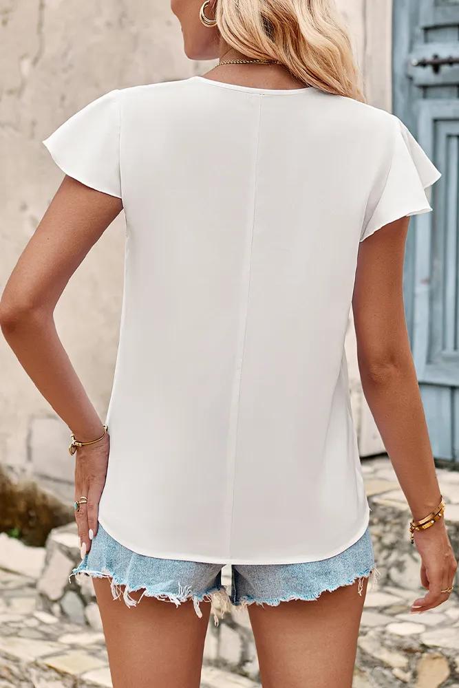V Neck Ruffles Blouse
