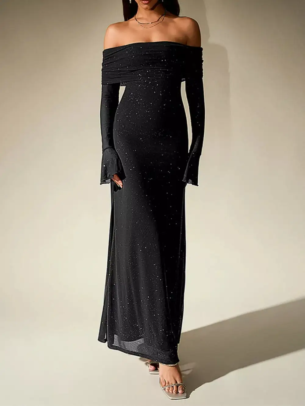 Relaxed Shape Glitter Maxi Dress
