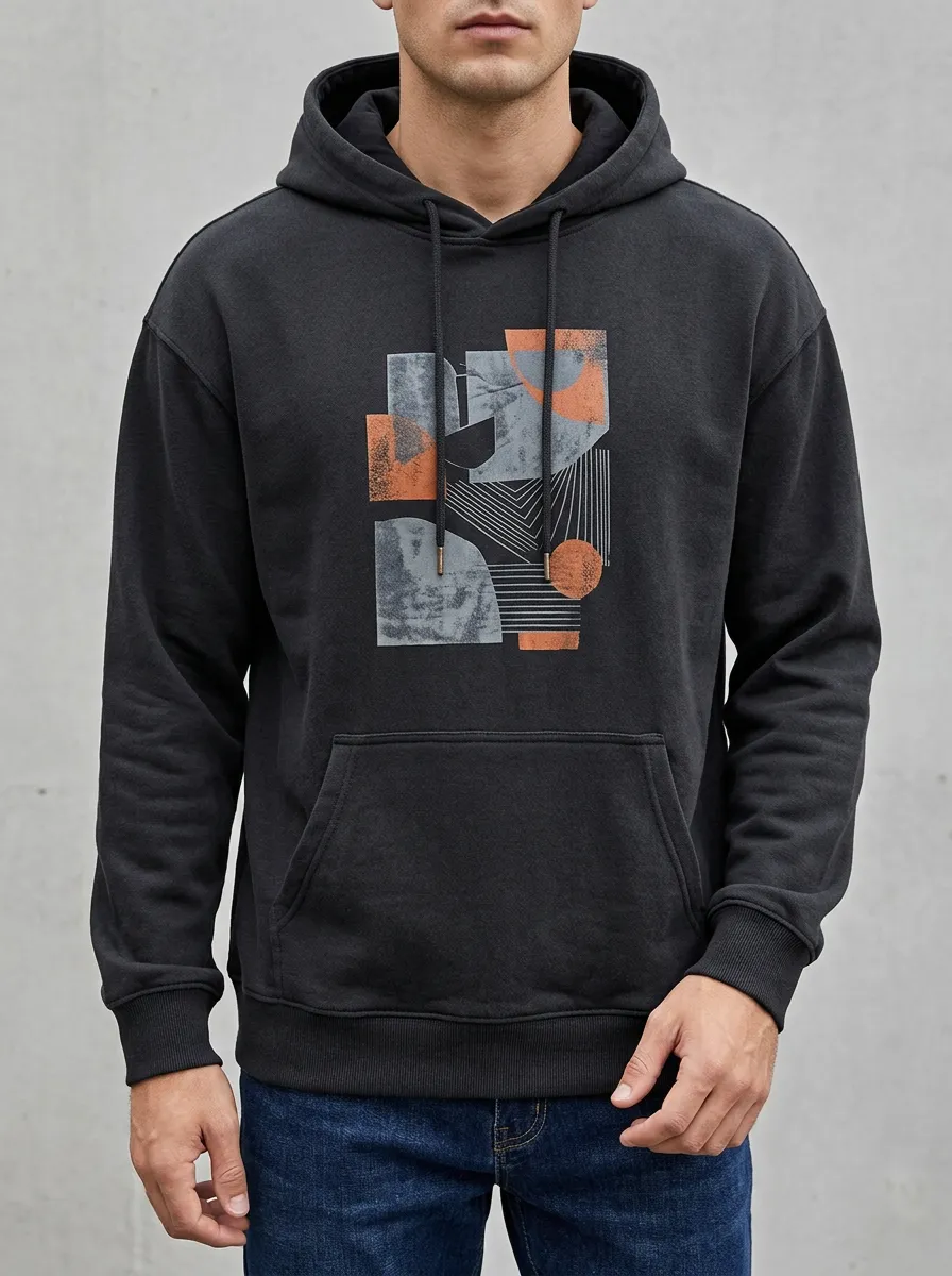 Men's Casual Abstract Geometric Art Print Hoodie