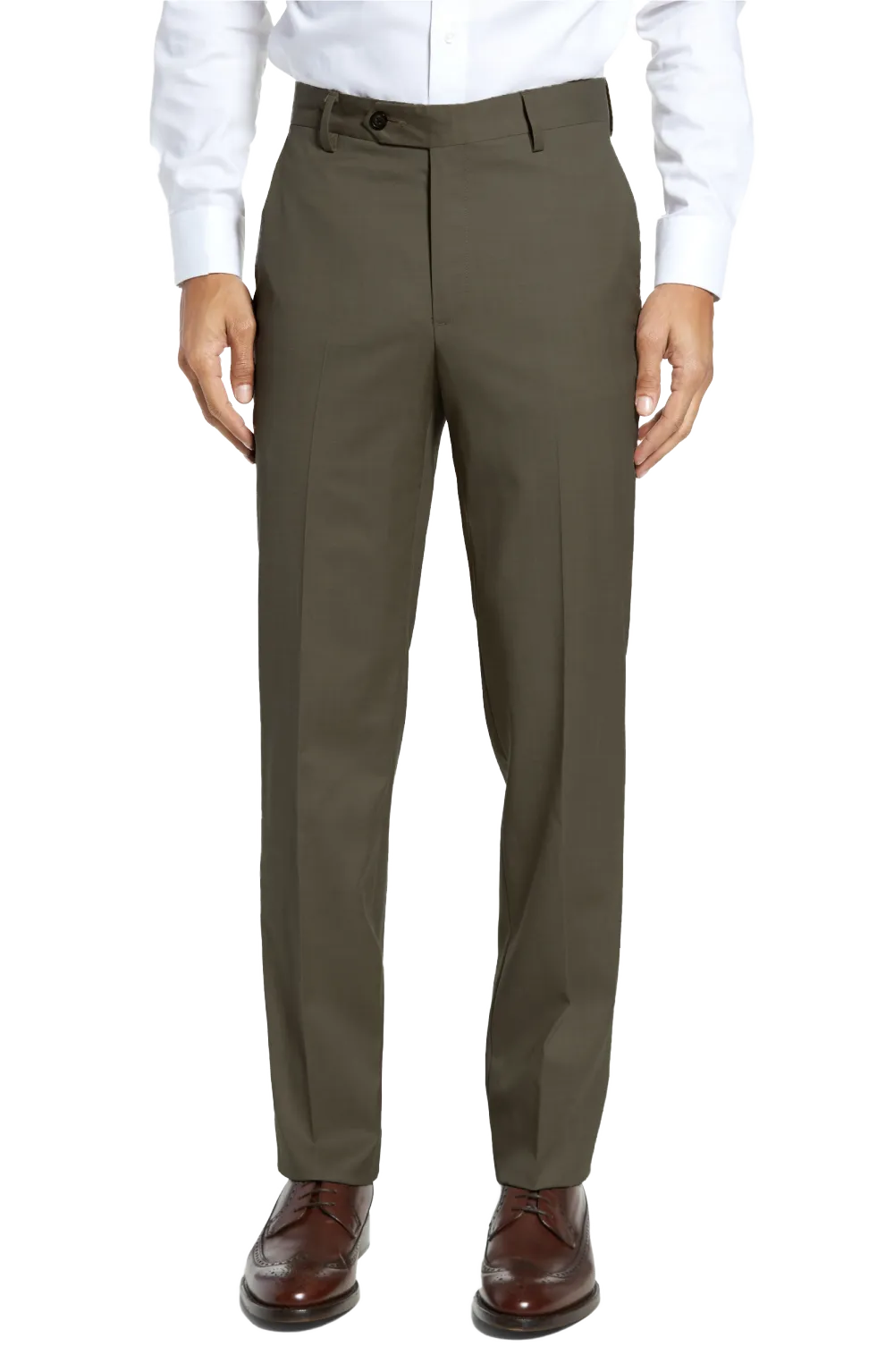 Gabardine Stretch Flat Front Regular Rise Traditional Fit Trousers