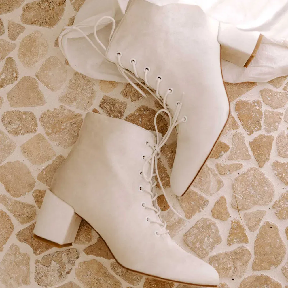 Lace-Up Zip-Up Block-Heel Platform Ankle Boots