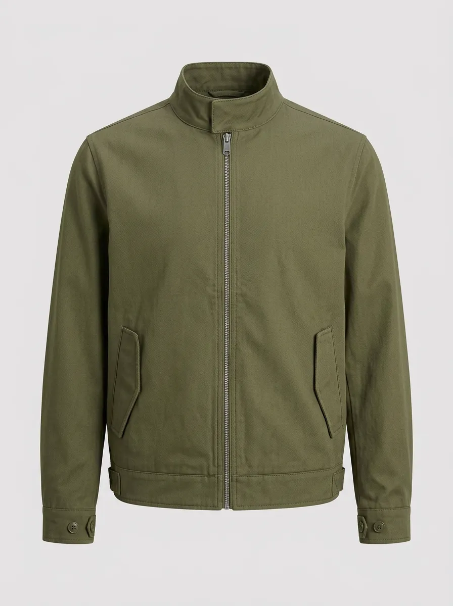 Men's Casual Military Style Olive Green Zip-Up Jacket
