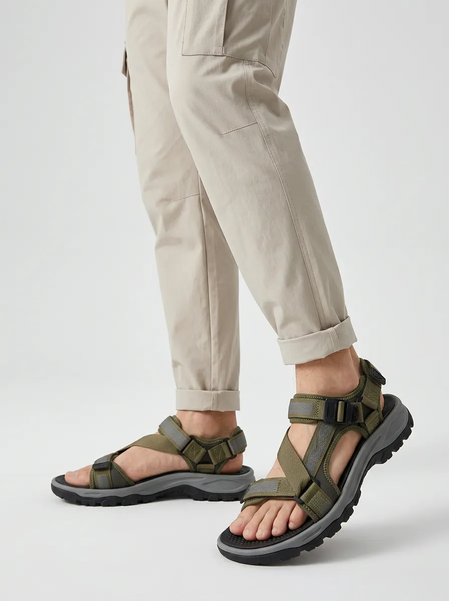 Men's Outdoor Hiking Olive Green Adjustable Strap Sandals