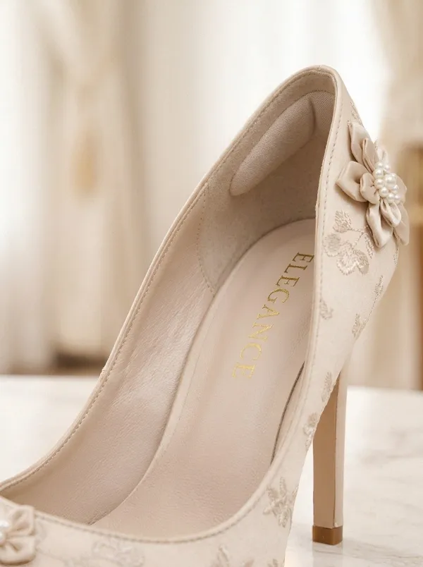 Pearl Floral Pointed-Toe Bridal-Inspired Women's Formal High Heels