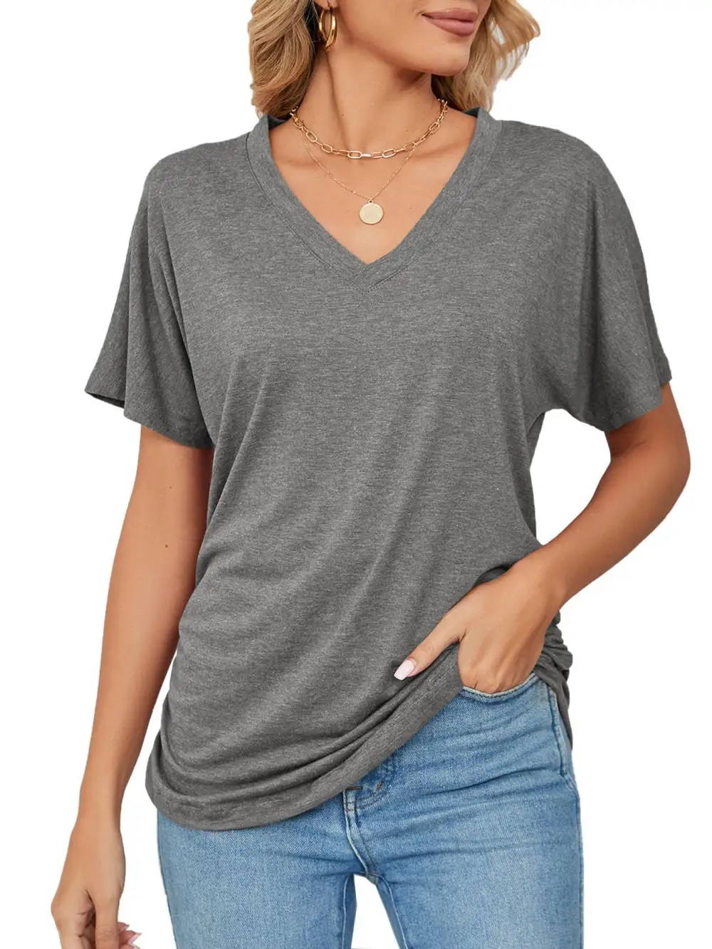Polished V-Neck Short-Sleeve T-Shirt