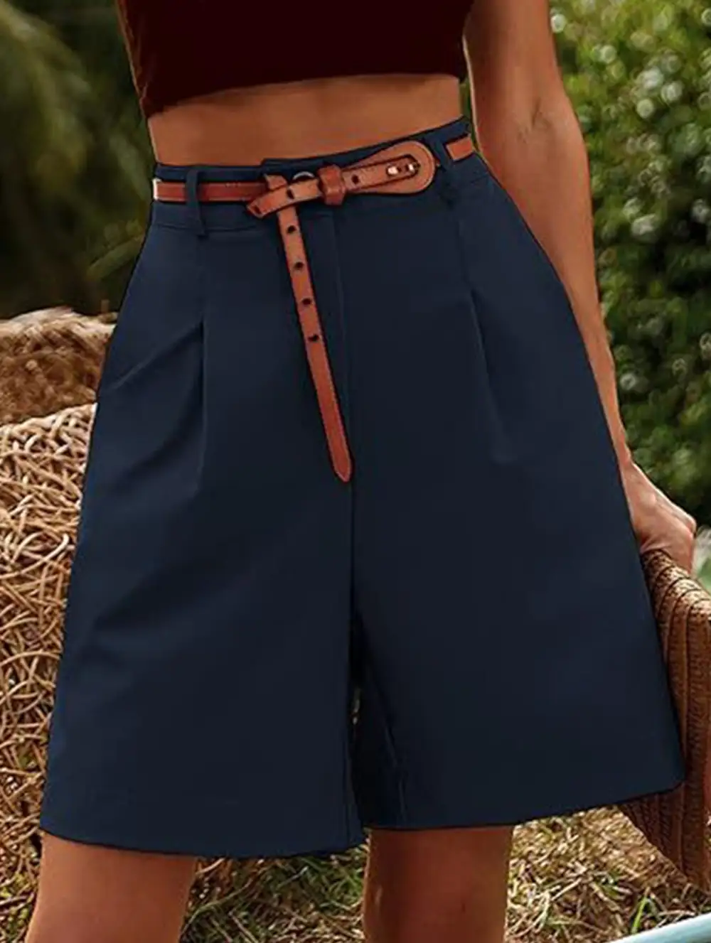 High-Waist Wide-Leg Suit Shorts