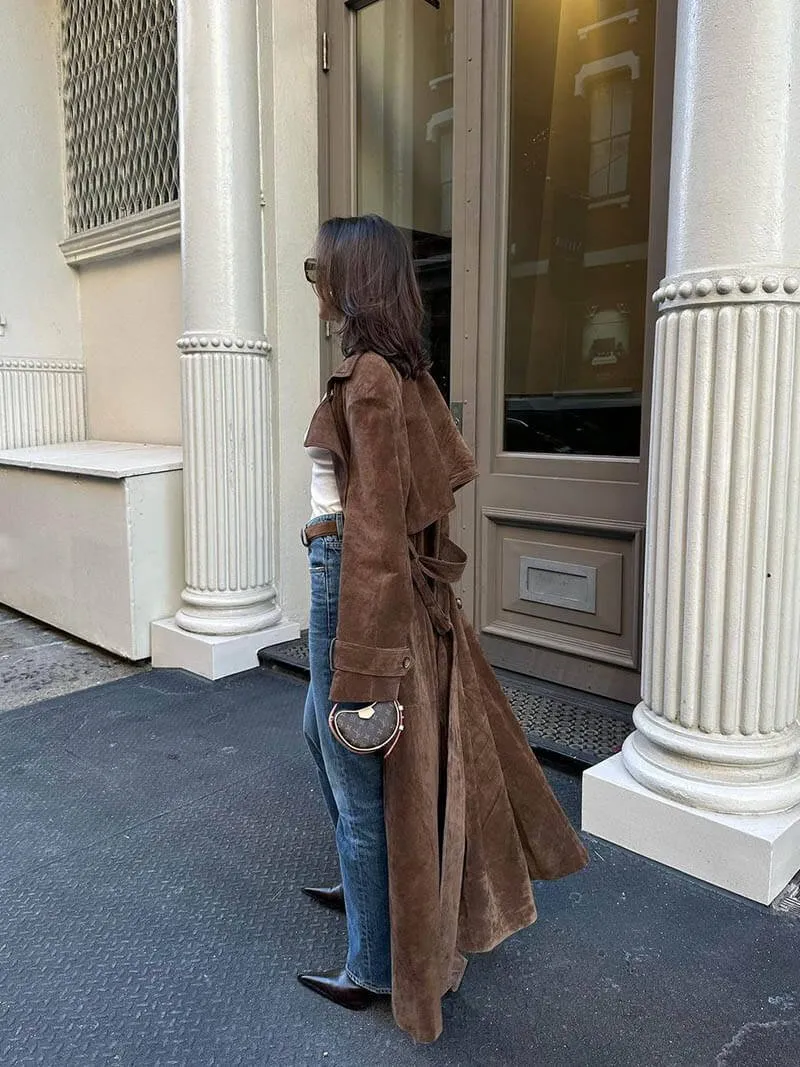 Faux Suede Trench Coat