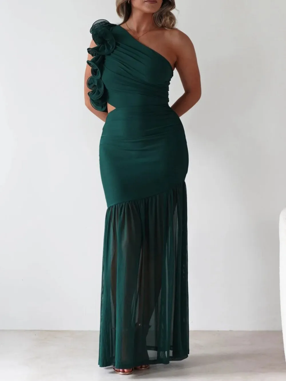 Gathered Detail Ruffle Maxi Dress