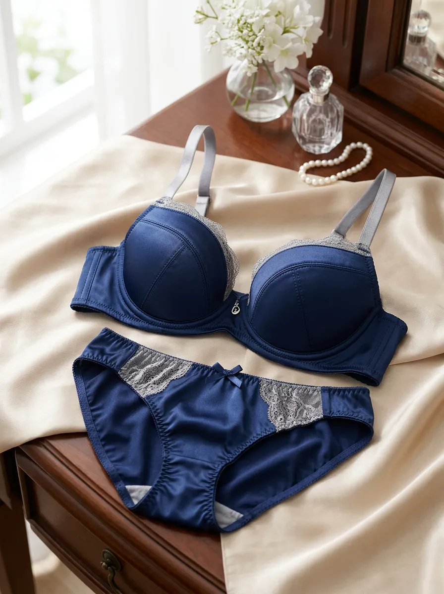 Women's Lace Trimmed Satin And Lingerie Set