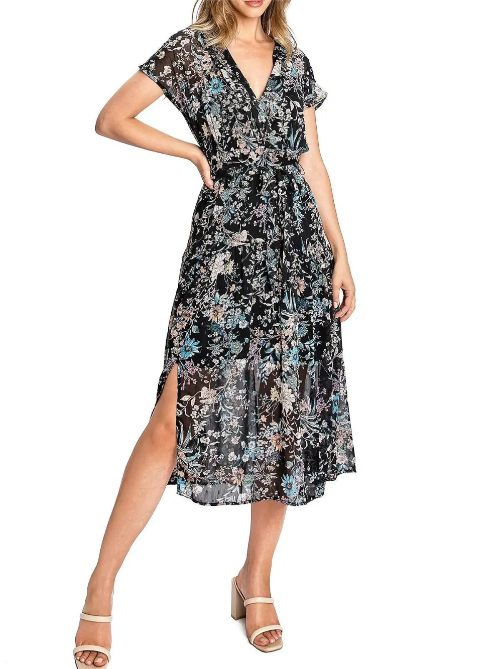 Side Slit Floral Midi Dress
