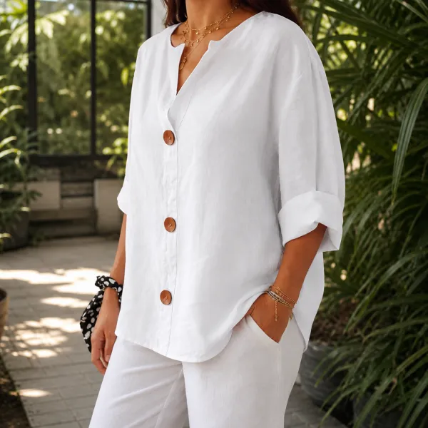 V-Neck Relaxed Split-Neck Blouse