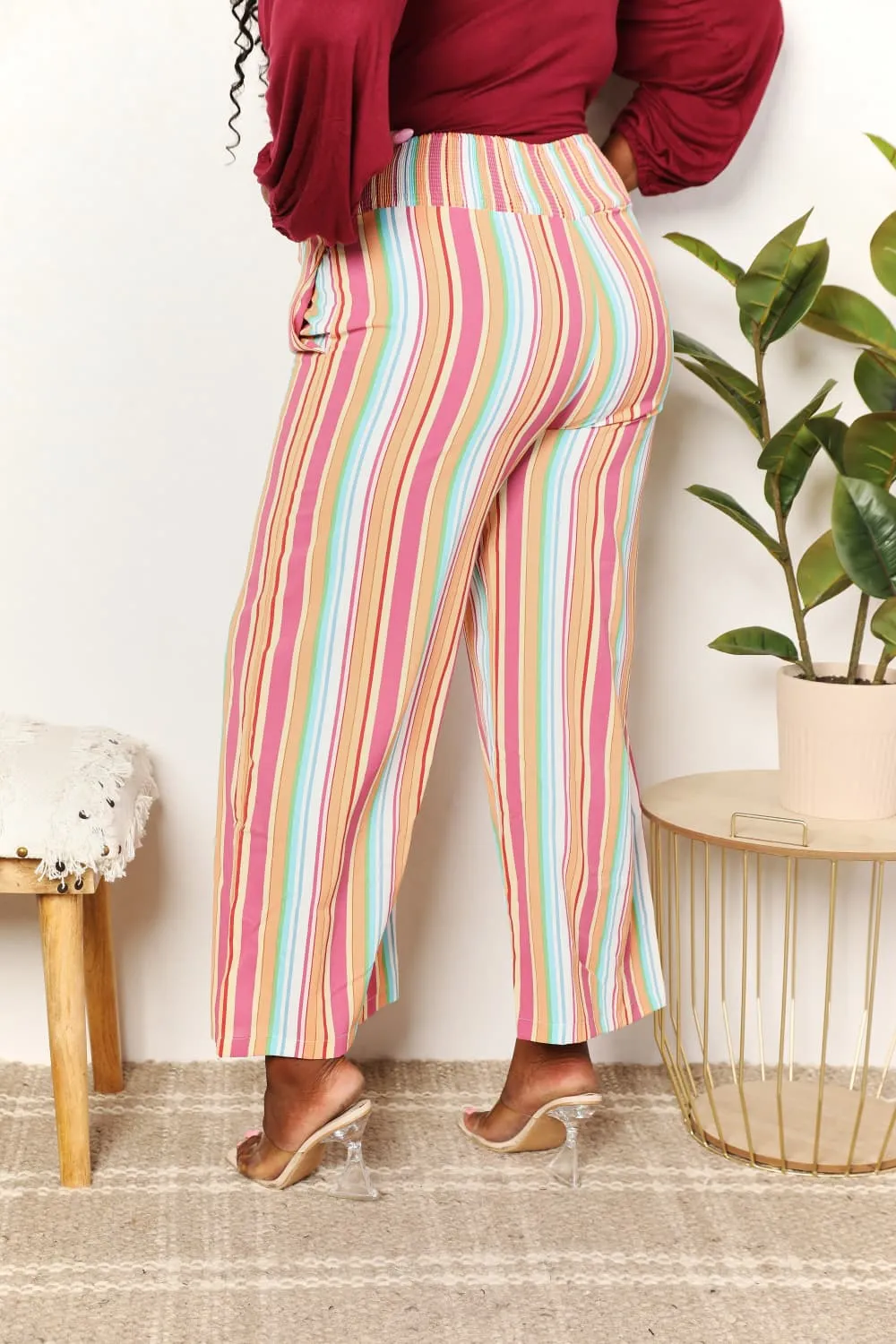 Daily Striped Smocked Waist Pants With Pocket