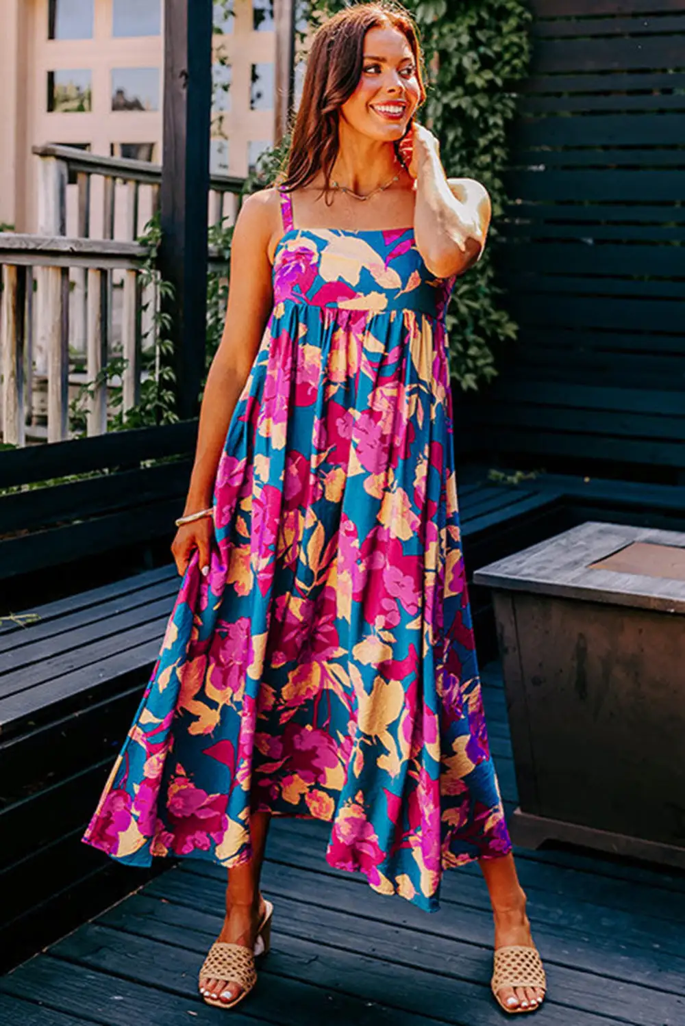 Floral Sleeveless High Waist Dress Casual