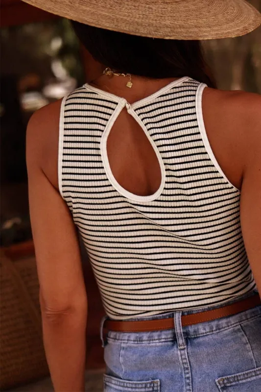 Relaxed Striped Ribbed Knit Sleeveless Top