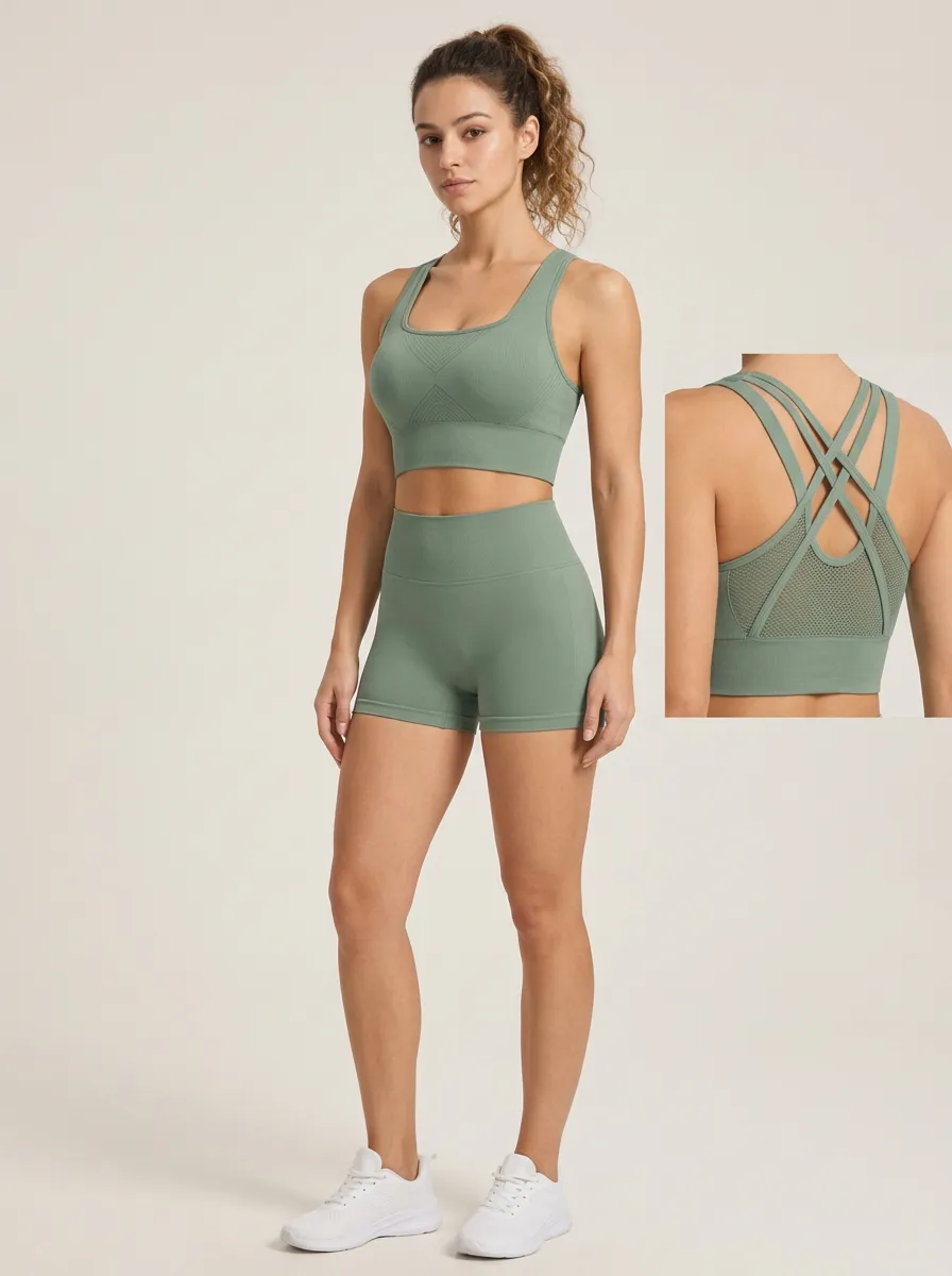 Women's Cross Back Seamless Mesh Detail Tank Style Bra