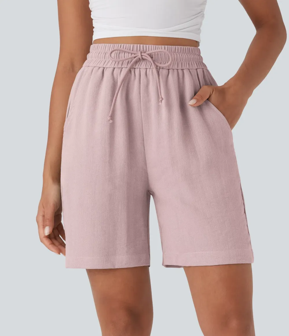 2026🔥High Waisted Drawstring Casual Linen-Feel Shorts with Pockets