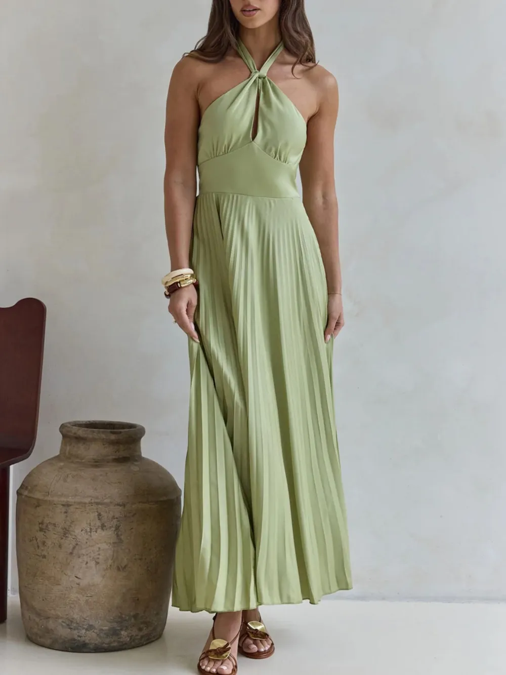 Halter A Line Pleated Casual Dress