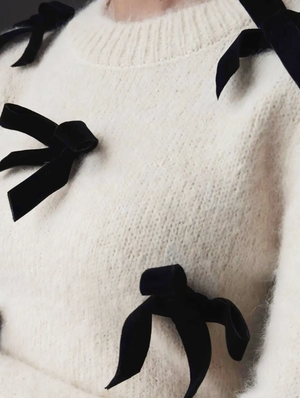 Plush Pullover Knit Top with Bow Sweater