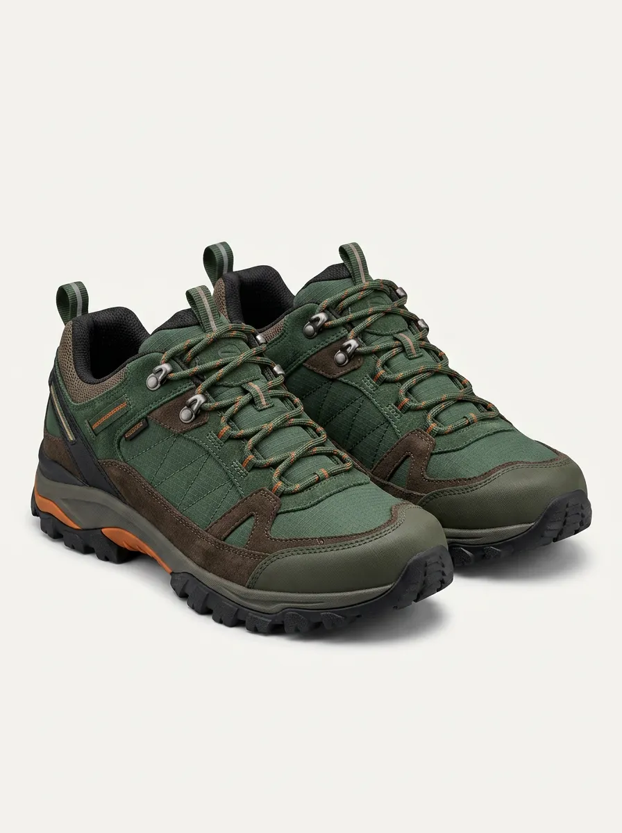 Men's Outdoor Hiking Adventure Green Suede Printed Shoes