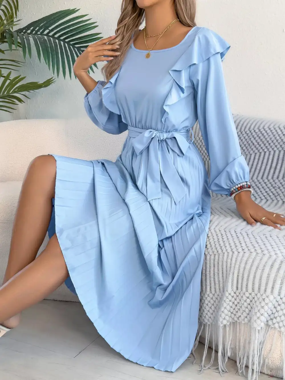 Ruffle Pleated Midi Dress