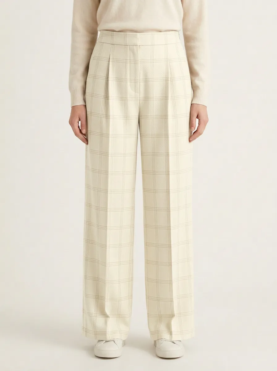 Refined Plaid Printed Wide-Leg Trousers