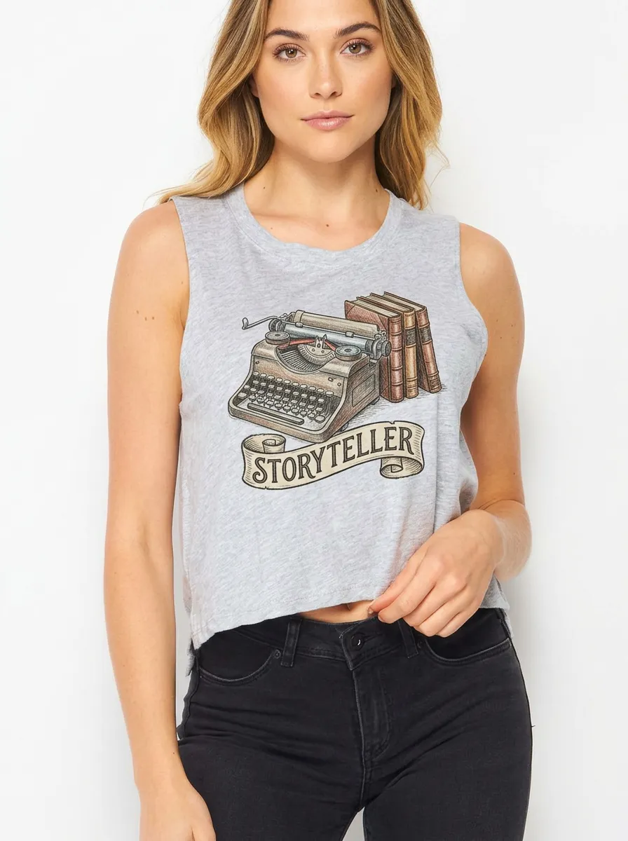 Women's Writer Storyteller Typewriter Books Graphic Crop Tank Top