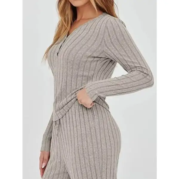 Relaxed Ribbed Knit Long Sleeve Top and Pants Set