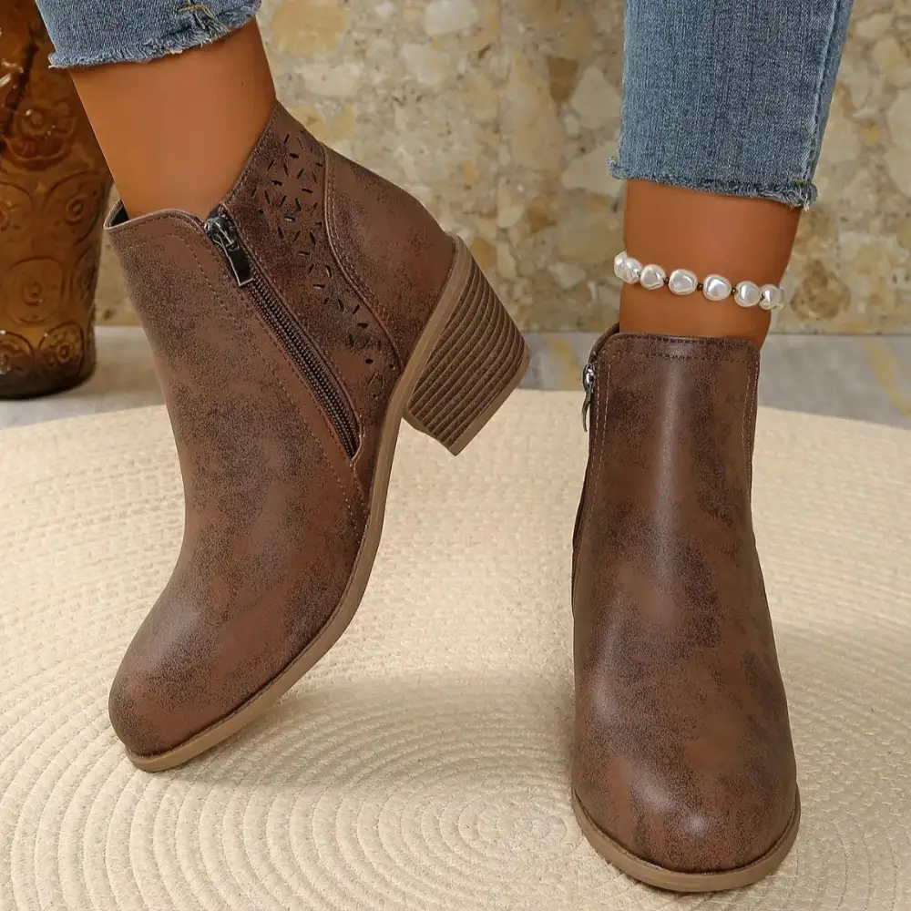 Structured Pointed Toe Block Heel Boots