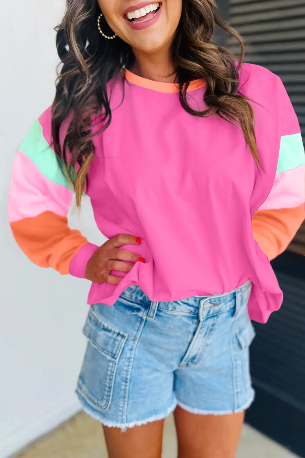 Women's Colorblock Long Sleeve Loose Fit Top