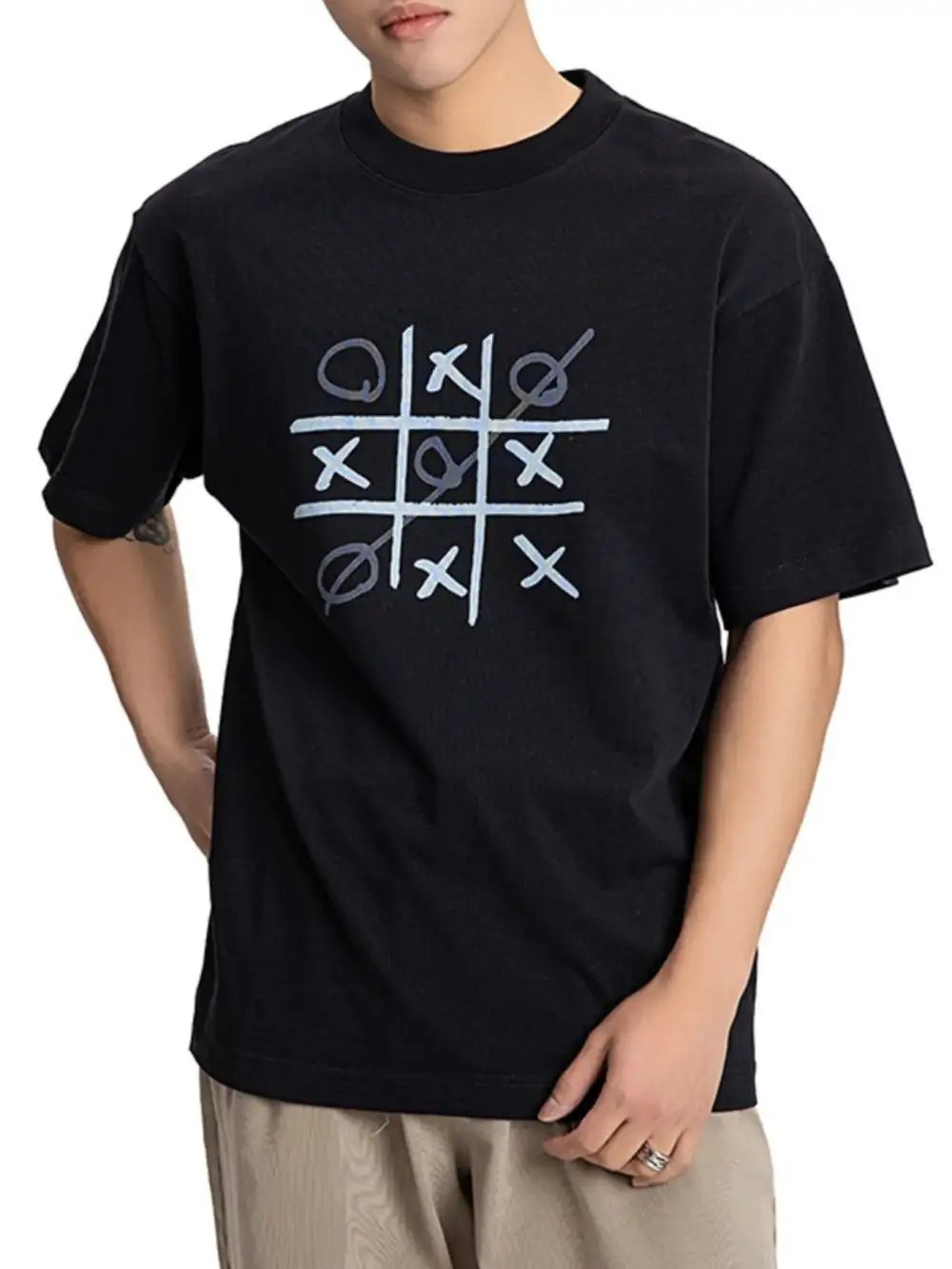 Tic-Tac-Toe Graphic Round-Neck T-Shirt