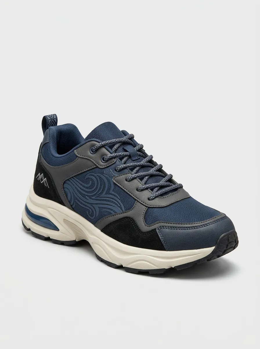 Men's Navy Abstract Swirl Pattern Athletic Sneakers