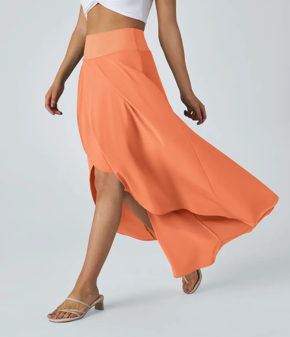 Breezeful High Waisted High Low Ruffle 2-in-1 Flowy Quick Dry Casual Regular Maxi Skirt