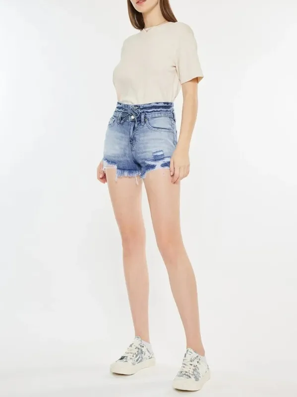 High-Rise Frayed Hem Denim Shorts