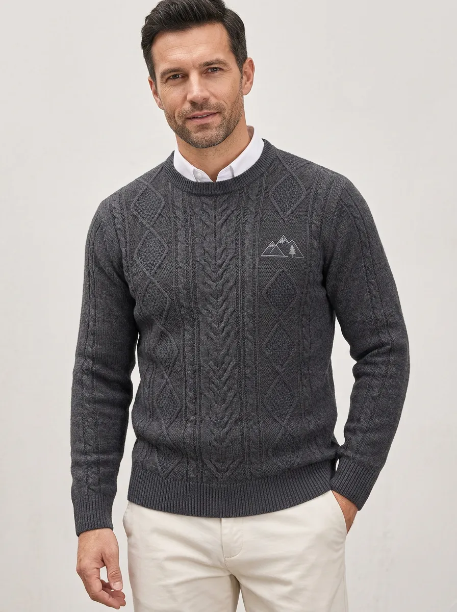 Men's Charcoal Grey Outdoor Mountain Pine Knit Sweater