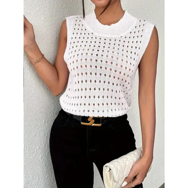 Hollow Out Round Neck Knit Tank