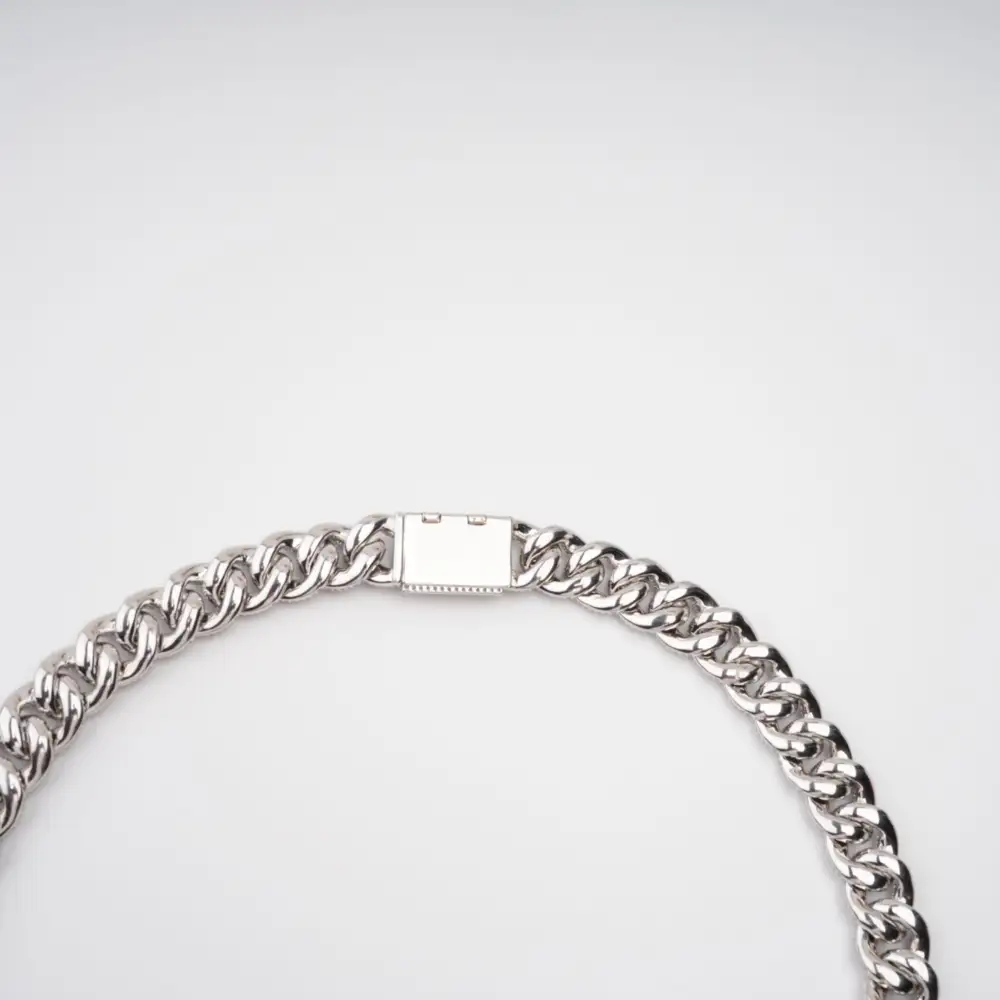 Silver Tone Cuban Link Crystal Embellished Necklace