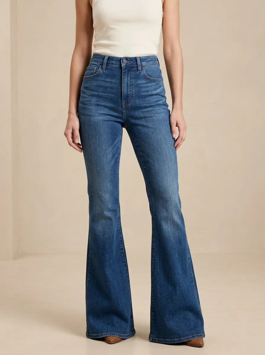 Tailored Look Faded Finish High Rise Flare Jeans