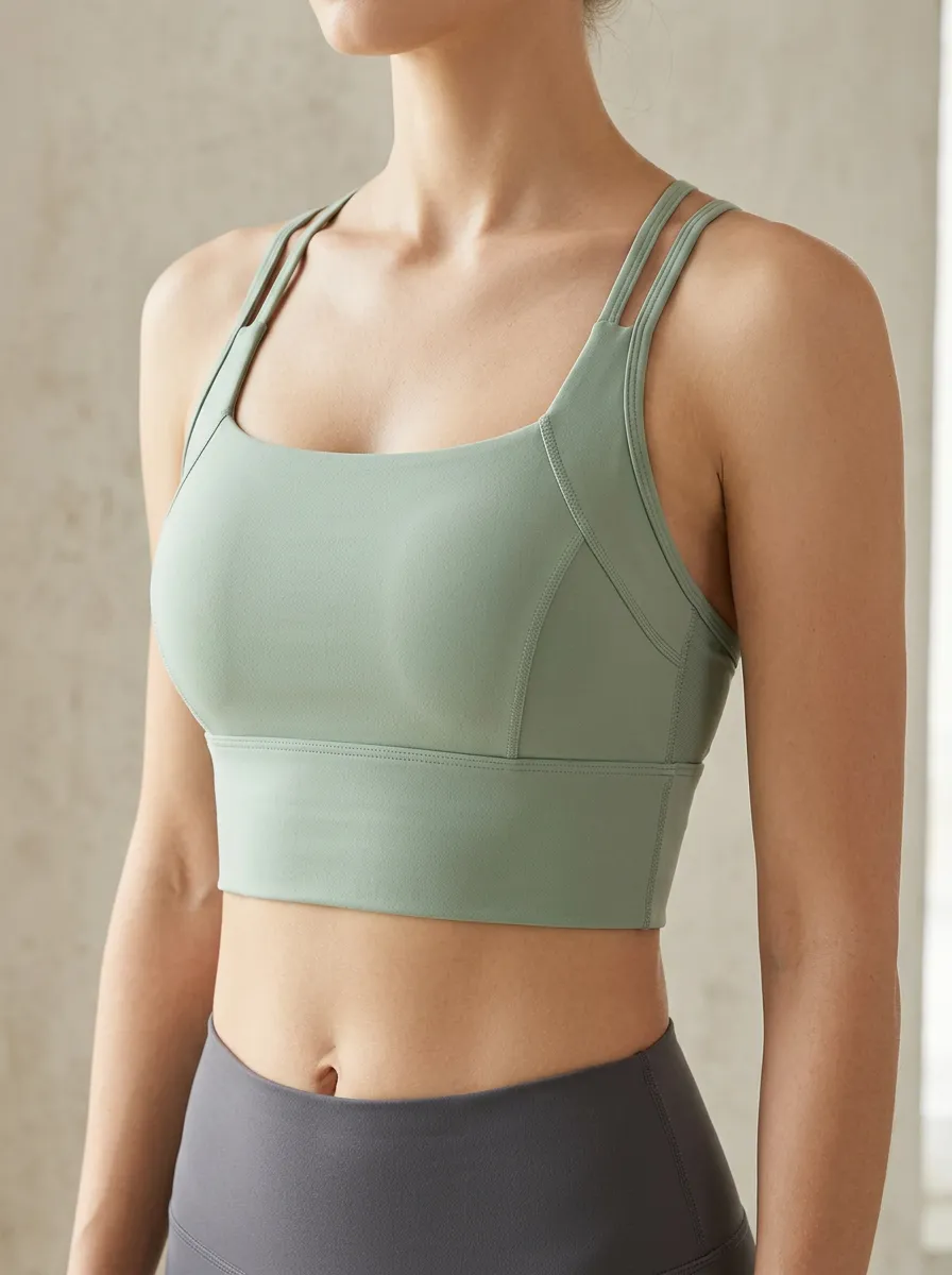 Women's Square Neck Strappy Back Panel Detail Sports Bra