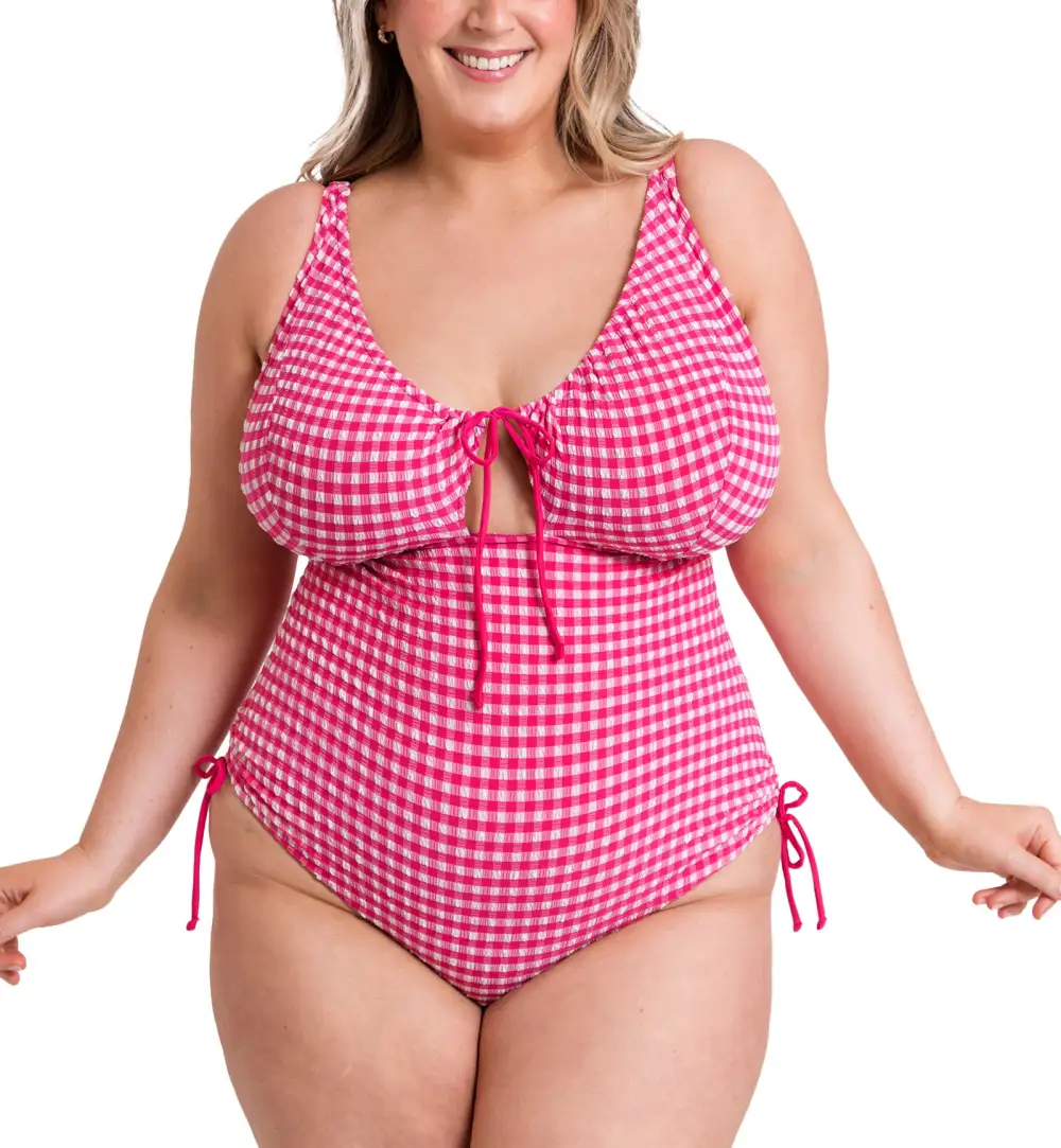 Check-Print Wire-Free One-Piece Swimsuit