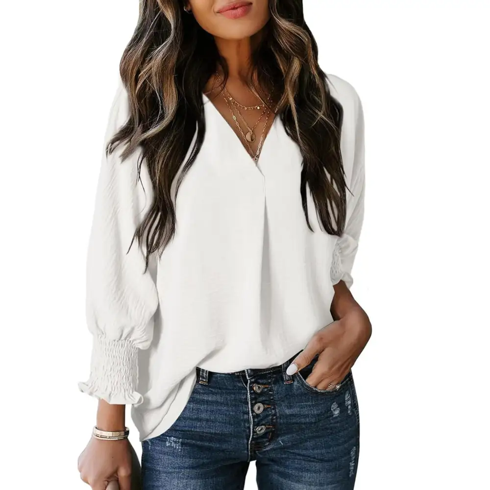 Ruffled Soft Structure V-Neck Blouse