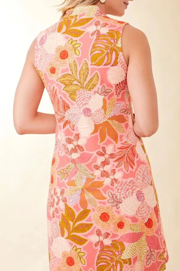 Pink Floral Print Sleeveless Maxi Dress