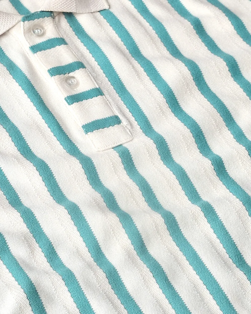Teal Striped Textured Polo Shirt