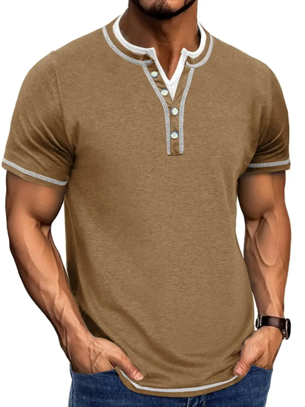 Soft Contrast Detail Collared Polo Shirt